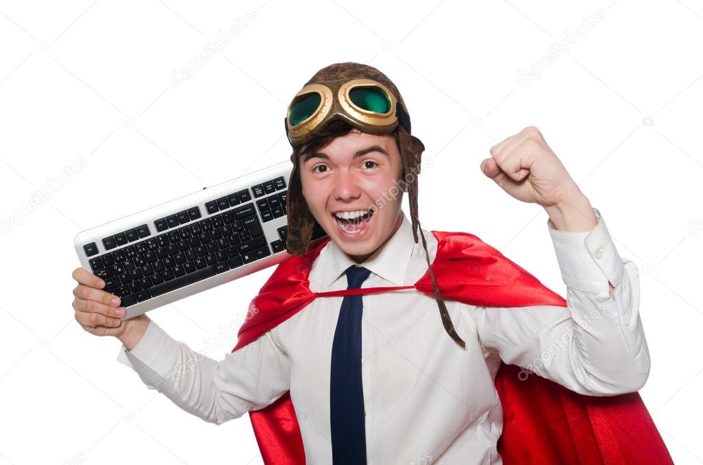 Funny hero with keyboard