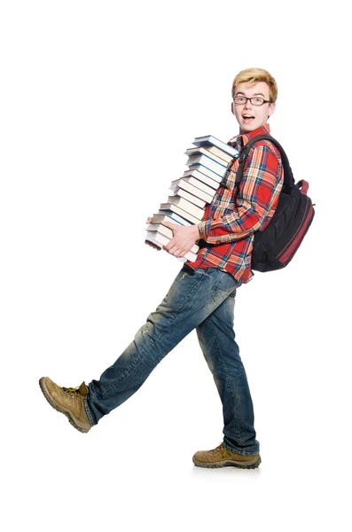 Студент с большим количеством книг — стоковое фото
