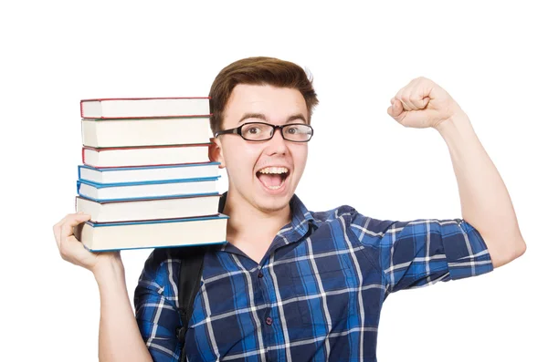 Estudante com pilha de livros — Fotografia de Stock