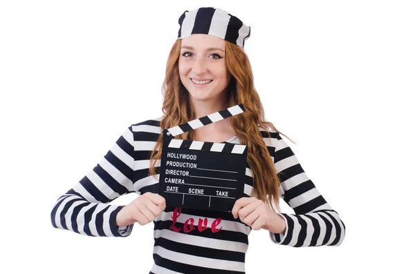 Mulher-prisioneira com placa de filme — Fotografia de Stock