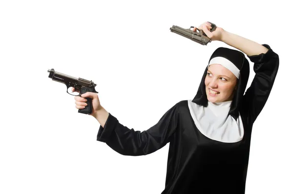 Монахиня с пистолетом — стоковое фото