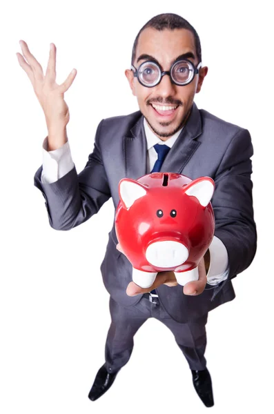 Funny man with piggybank — Stock Photo, Image