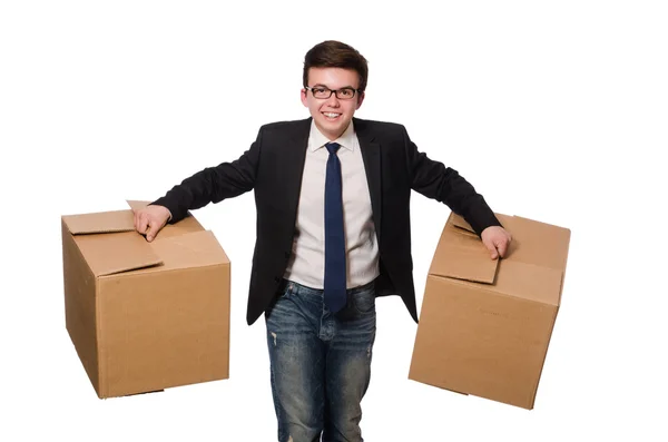 Hombre divertido con cajas —  Fotos de Stock