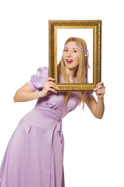 Woman with picture frame — Stock Photo, Image