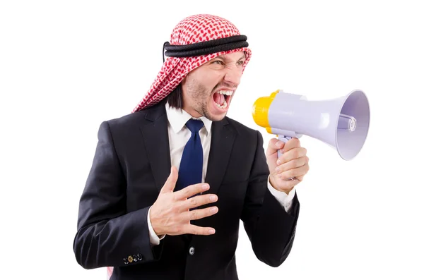 Arap bağırıp hoparlör ile — Stok fotoğraf