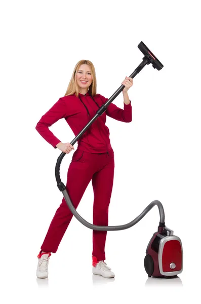 Woman with vacuum cleaner — Stock Photo, Image