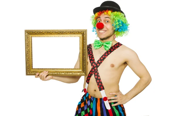 Clown med fotoram — Stockfoto