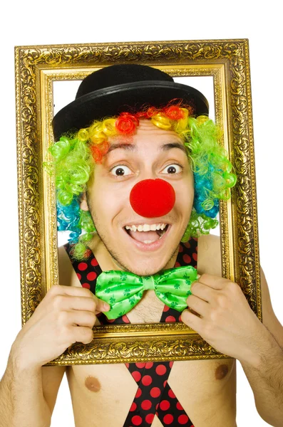 Clown med fotoram — Stockfoto