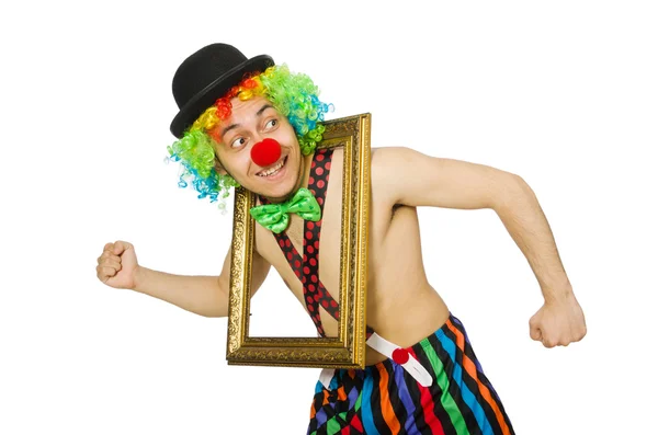 Clown with picture frame — Stock Photo, Image