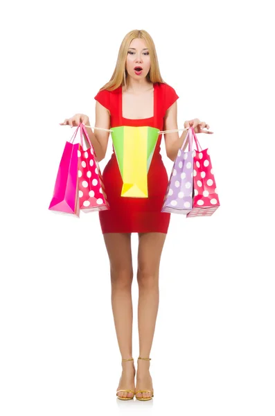 Vrouw na het winkelen — Stockfoto