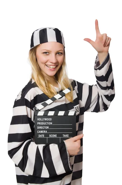 Prison  woman  with  movie clapper — Stock Photo, Image