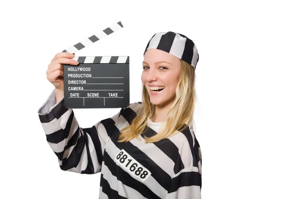 Prison  woman  with  movie clapper — Stock Photo, Image