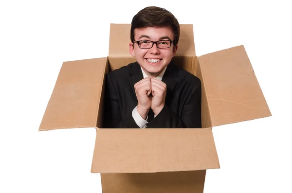 Смешной человек с коробкой — стоковое фото