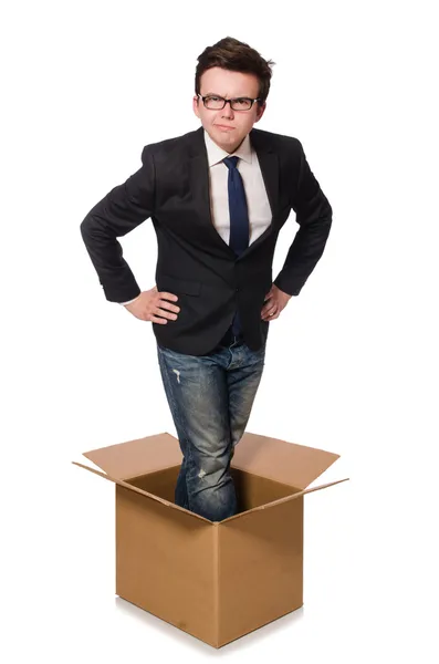 Смешной человек с коробкой — стоковое фото