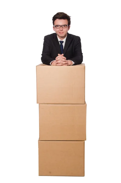 Funny man with boxes — Stock Photo, Image