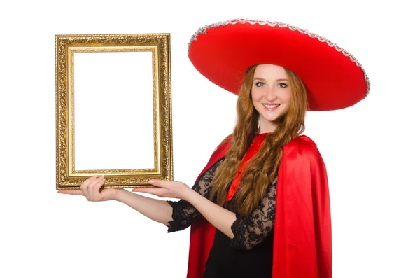 Mexican woman with picture frame — Stock Photo, Image