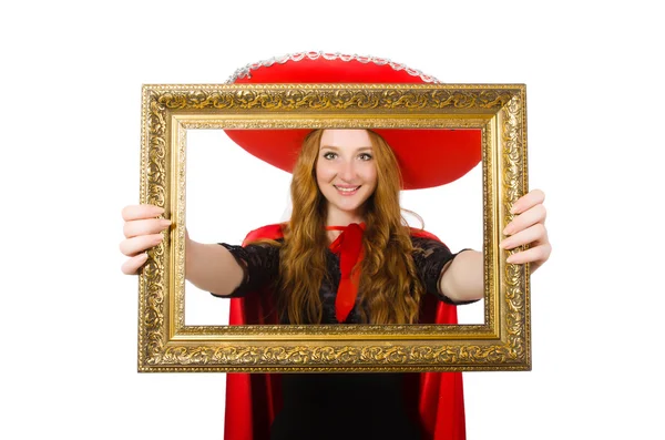 Mexican woman with picture frame — Stock Photo, Image