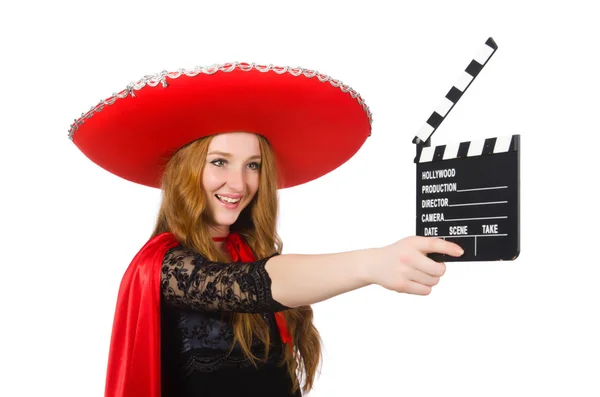 Mexican woman with movie board — Stock Photo, Image