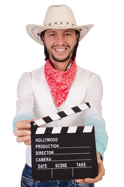 Cowboy met film board — Stockfoto