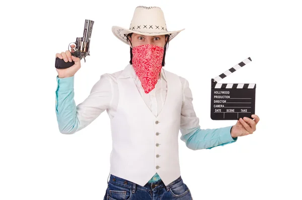 Cowboy met film board — Stockfoto