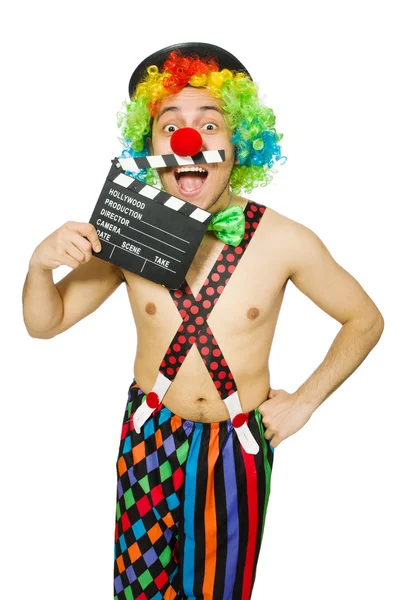 Clown med film board — Stockfoto