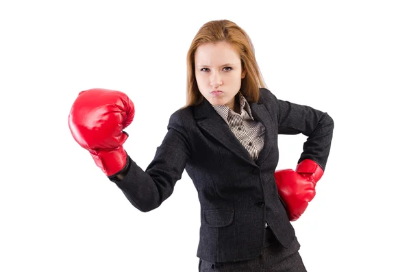 Businesswoman with boxing gloves — Stock Photo, Image