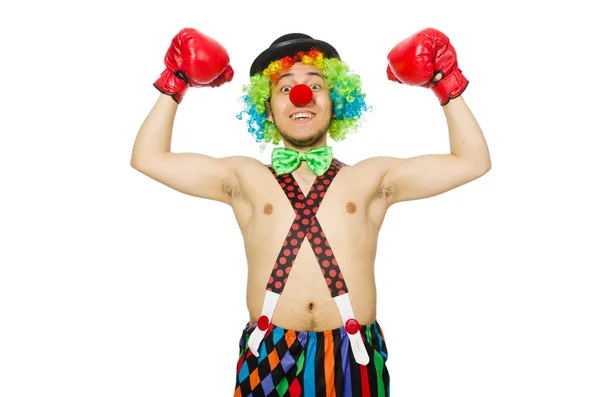 Clown met bokshandschoenen — Stockfoto