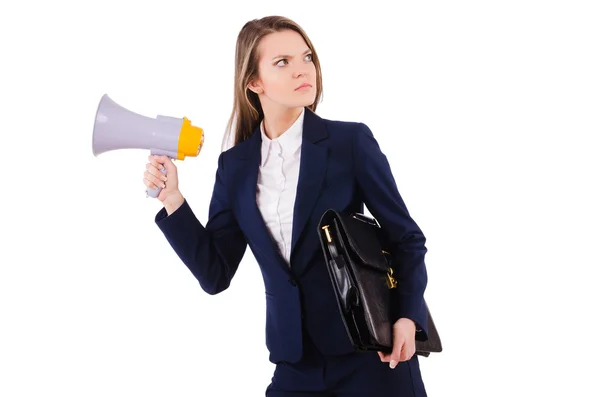 Vrouw met luidspreker — Stockfoto