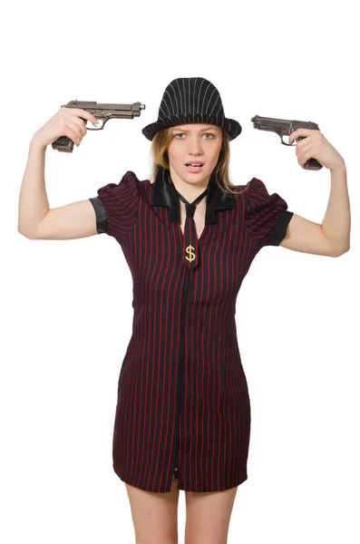 Kvinnan gangster med pistol — Stockfoto