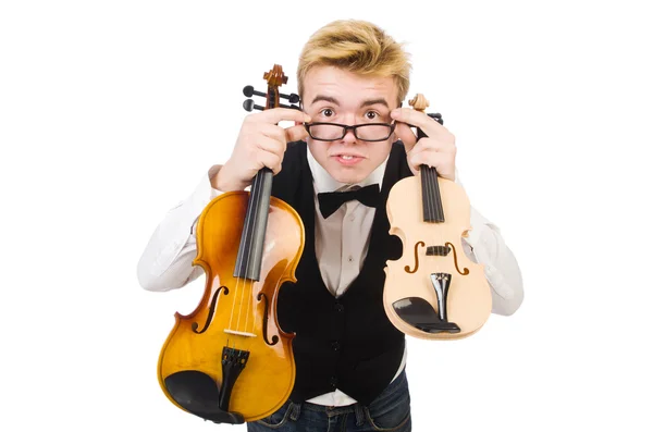 Uomo divertente con violino — Foto Stock