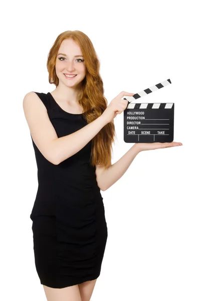 Vrouw met film board — Stockfoto