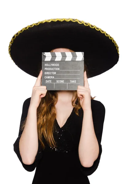 Mexikanska kvinnan med film board — Stockfoto