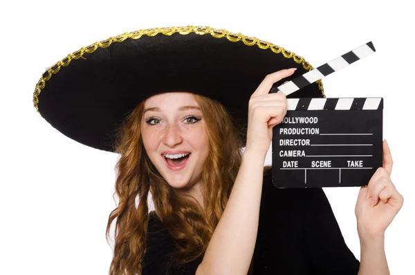 Mexikanska kvinnan med film board — Stockfoto