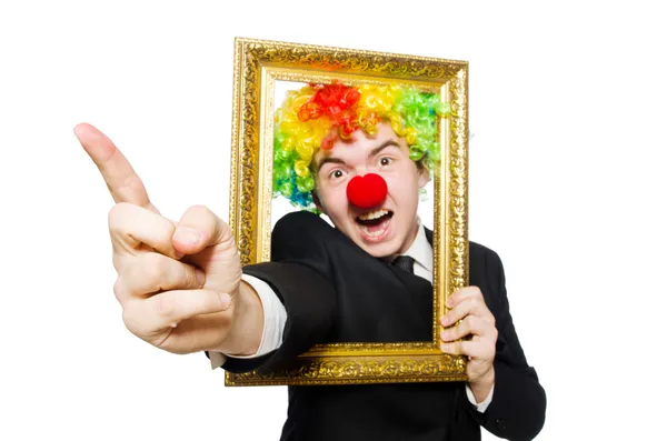 Clown med fotoram — Stockfoto