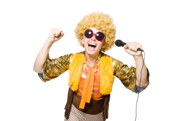 Man with afrocut and mic — Stock Photo, Image