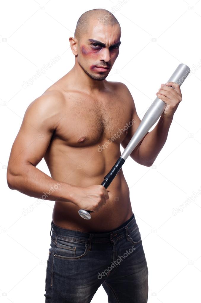 Ripped man with baseball bat
