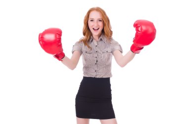 iş kadını ile Boks eldiveni