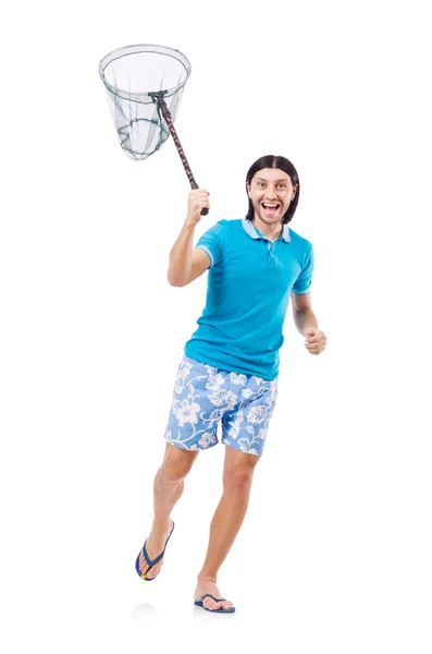 Guy with empty butterfly net — Stock Photo, Image