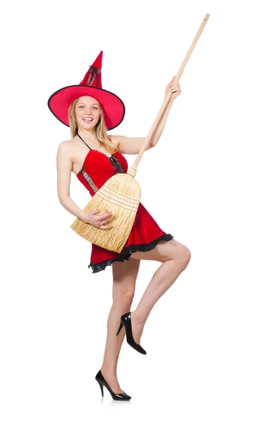 Witch in red dress — Stock Photo, Image