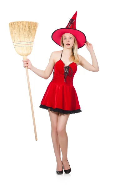 Witch in red dress — Stock Photo, Image