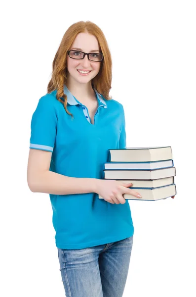 Student with stack of books — Stock Photo, Image