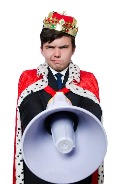 Homme avec couronne et mégaphone — Photo