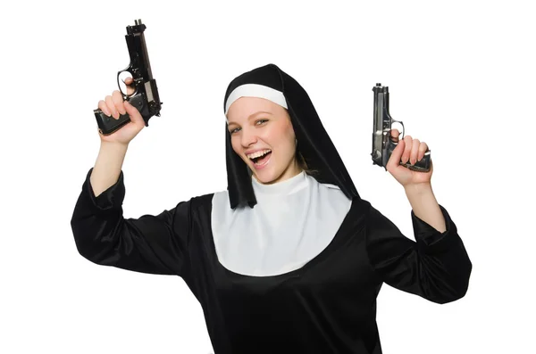 Nun with handgun — Stock Photo, Image
