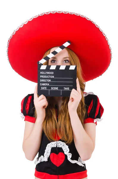 Mexican woman with movie clapboard — Stock Photo, Image