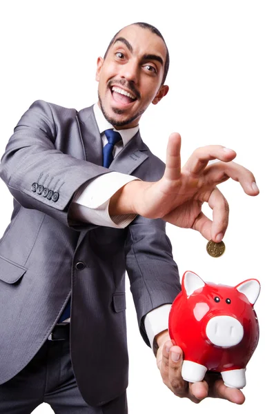 Man med piggybank — Stockfoto