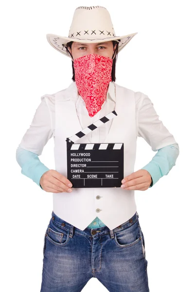 Cowboy with movie clapboard — Stock Photo, Image