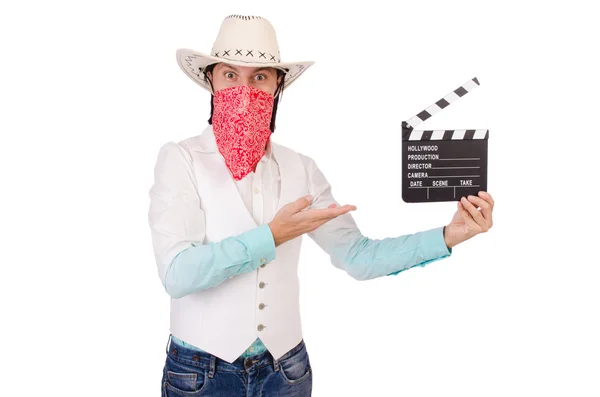 Cowboy with movie clapboard — Stock Photo, Image