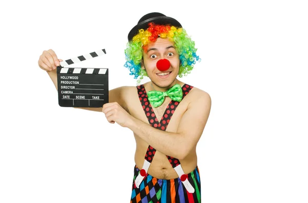 Clown avec plateau de cinéma — Photo