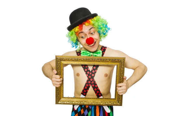 Clown med fotoram — Stockfoto