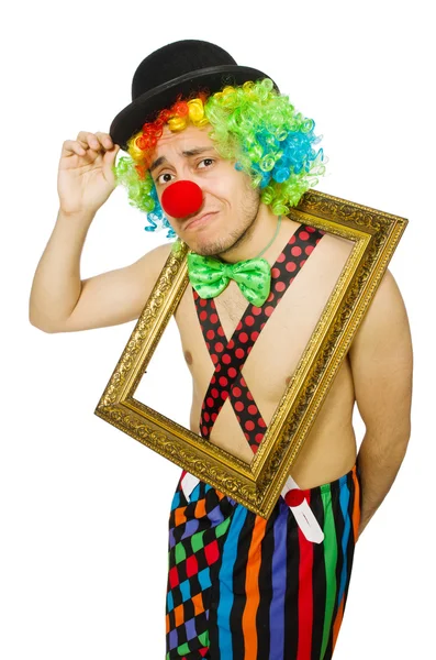 Clown with picture frame — Stock Photo, Image